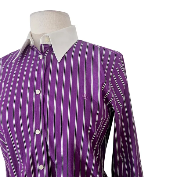 Lauren Ralph Lauren Purple Pinstripe Button Down Collared Shirt - Picture 3 of 5